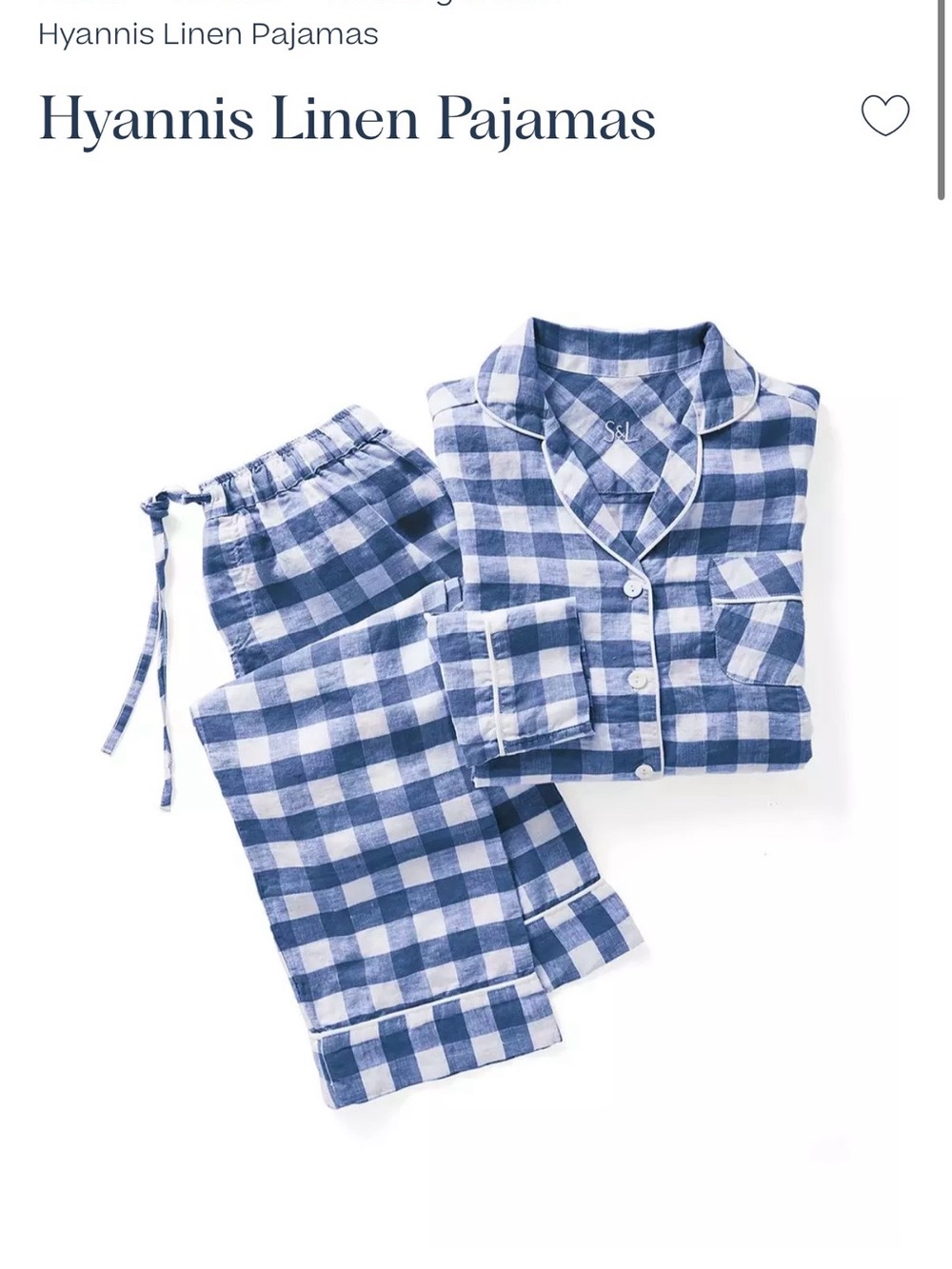 Serena & Lily ladies Hyannis Linen French Blue Gingham Pajama Set